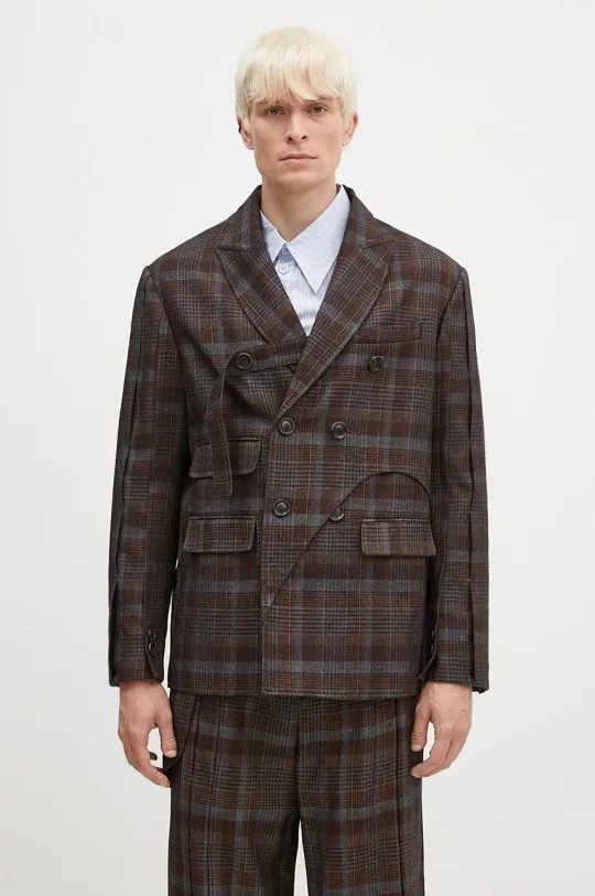 Andersson Bell wool blazer Soe Check Wrap Double Breasted Jacket brown color awa628m