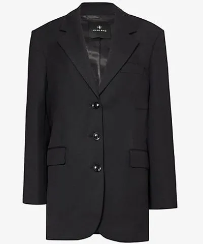 Anine Bing Womens Black Sara single-breasted oversized woven blazer