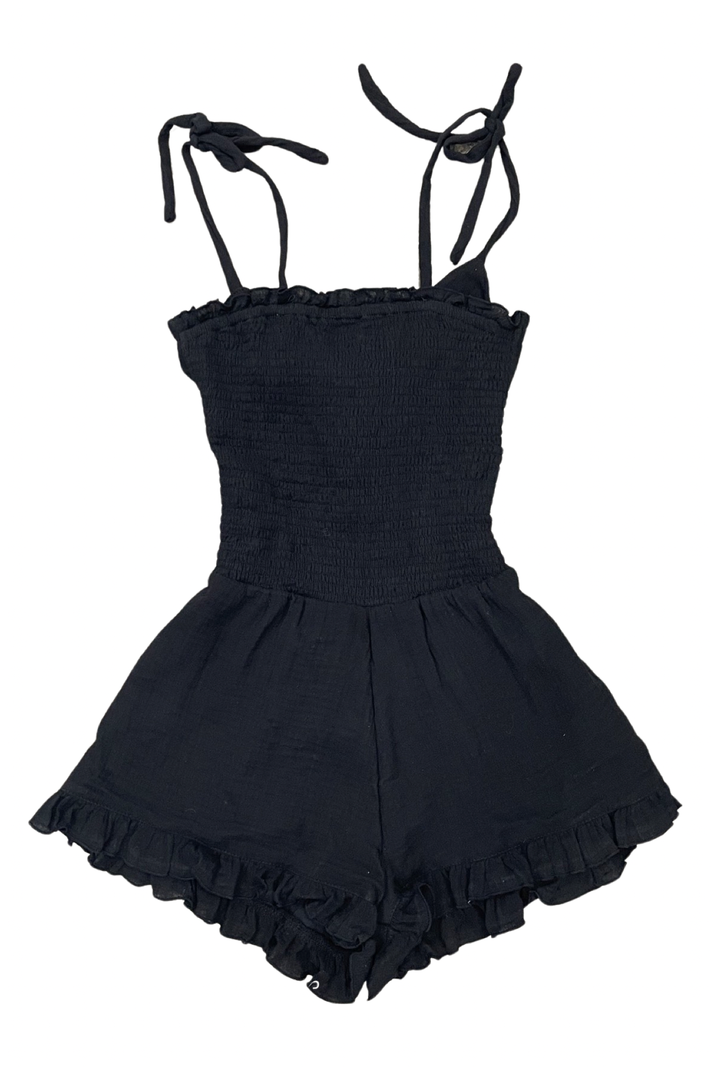 Black Gauze Smocked Tie Back Romper