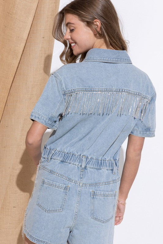 Blue B Washed Denim Overall Romper