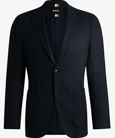 Boss Mens Dark Blue Slim-fit single-breasted stretch cotton-blend blazer