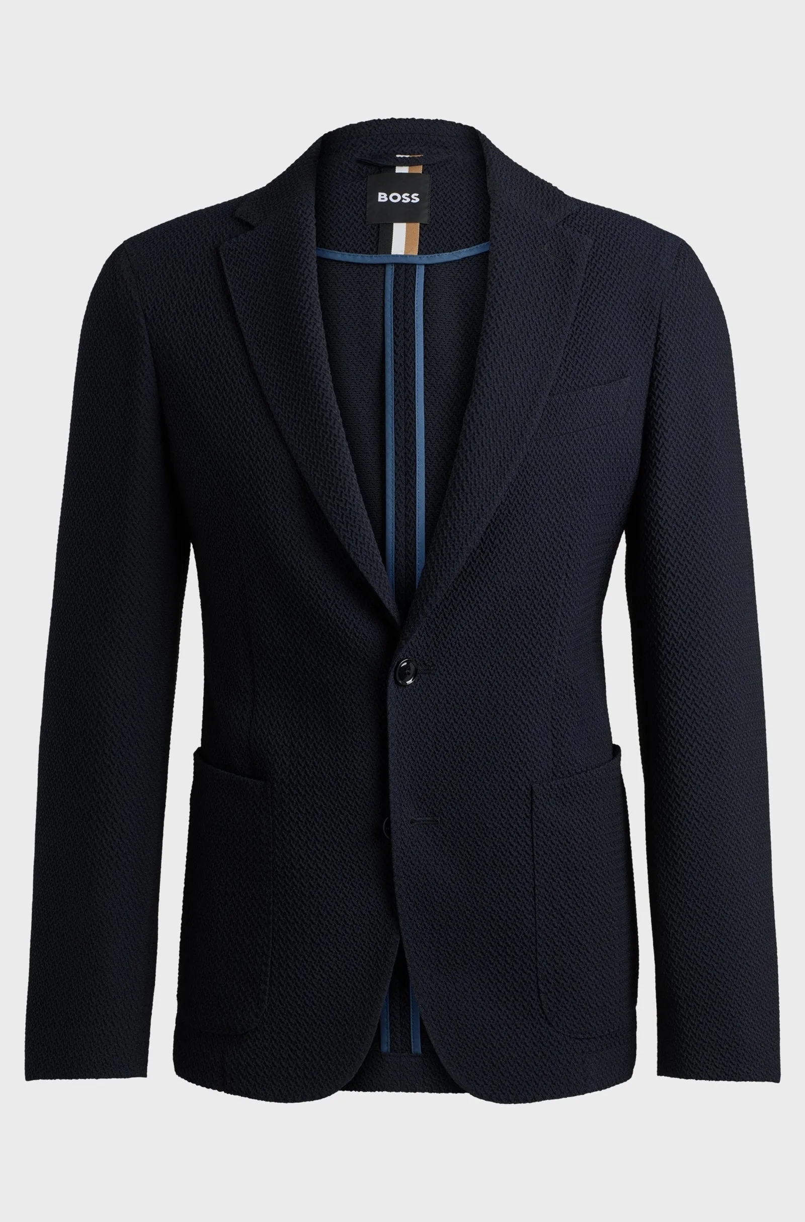 BOSS Slim-Fit Jacket in Wool-Blend Seersucker Fabric