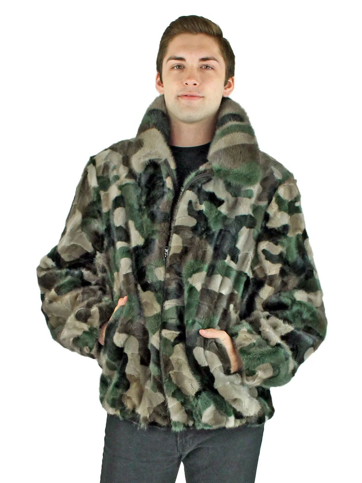 Camo Mink Fur Section Jacket - Men's Fur Jacket - Large | Day Furs