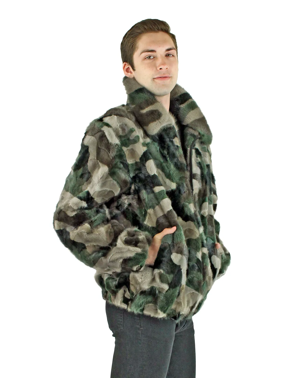 Camo Mink Fur Section Jacket - Men's Fur Jacket - Large | Day Furs