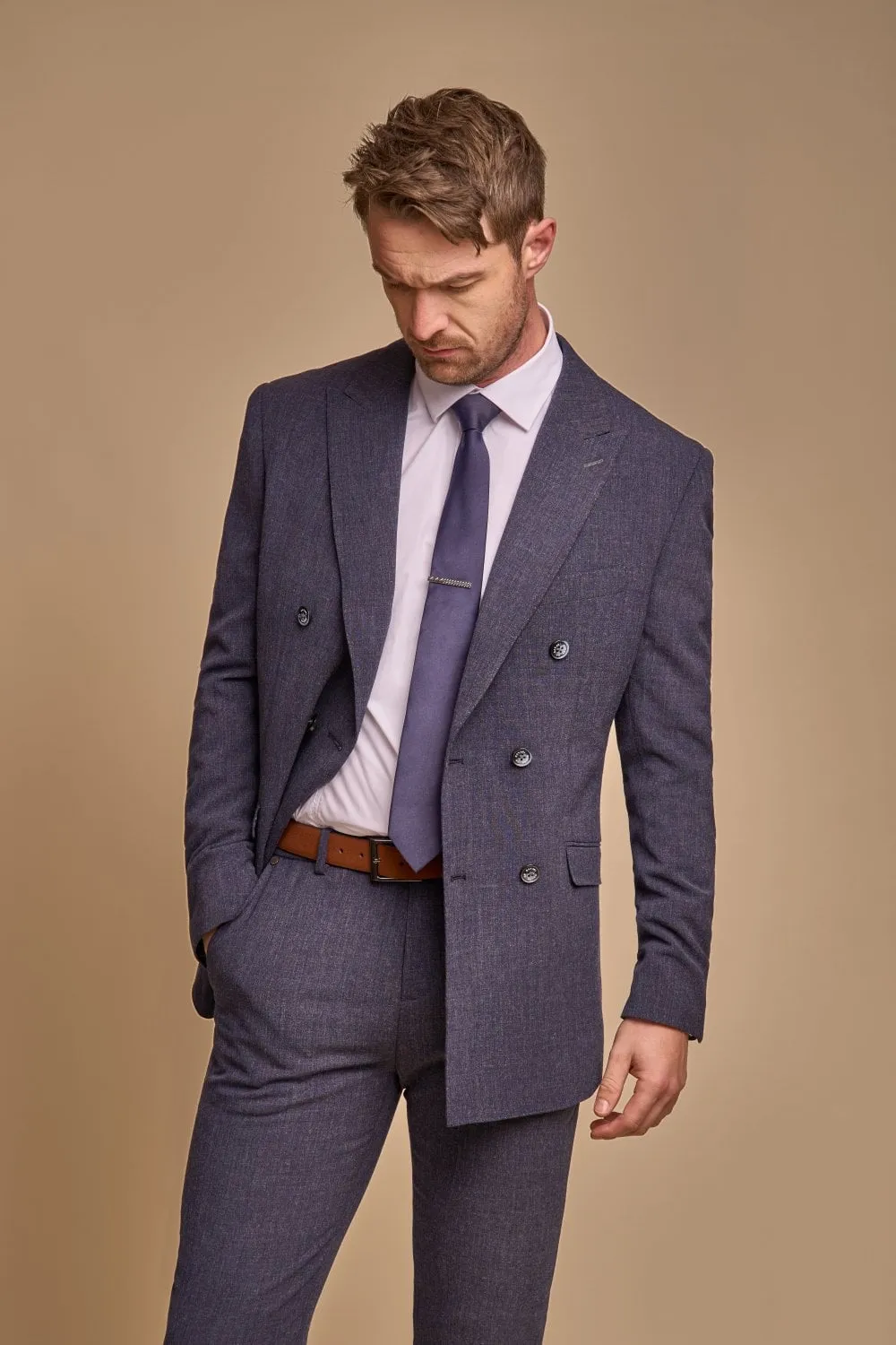 Cavani Double Breasted Blue Suit Blazer