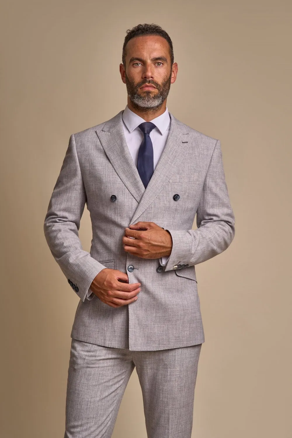 Cavani Double Breasted Grey Suit Blazer