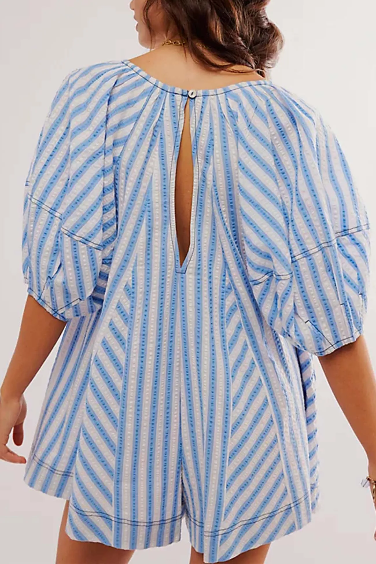 Contrast Stripe Drawstring Rompers