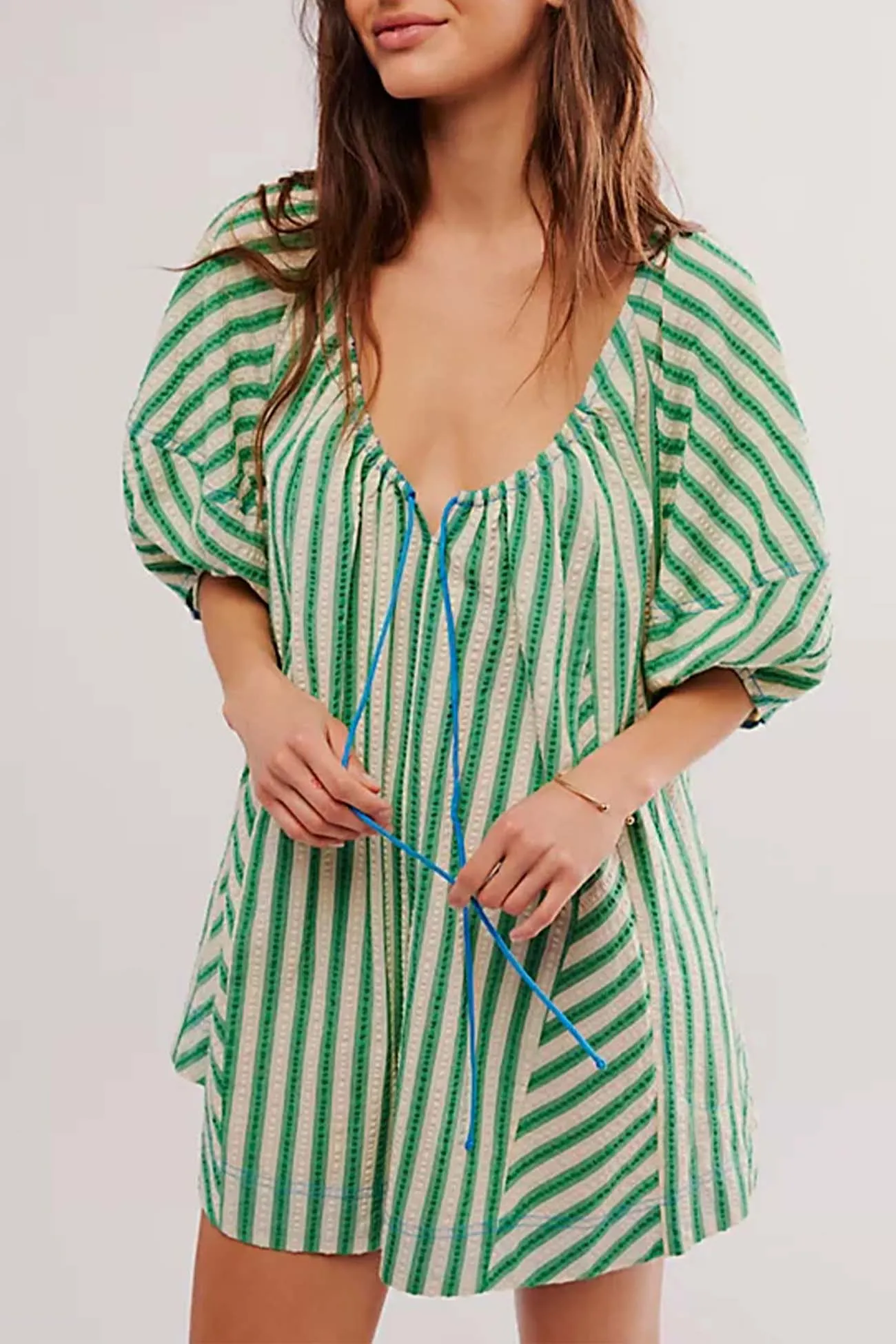 Contrast Stripe Drawstring Rompers