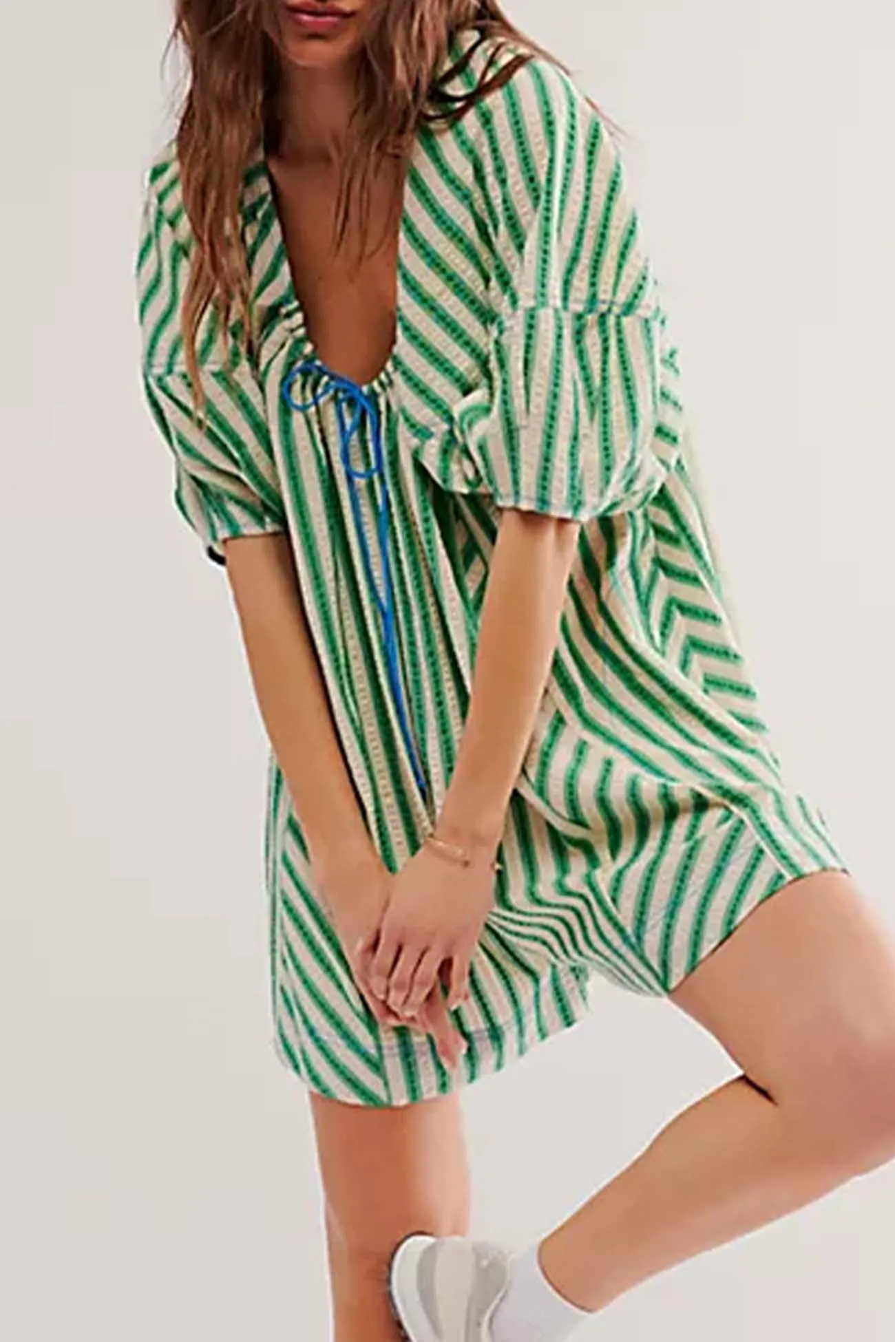 Contrast Stripe Drawstring Rompers