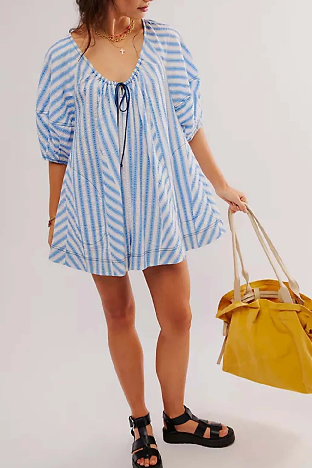 Contrast Stripe Drawstring Rompers