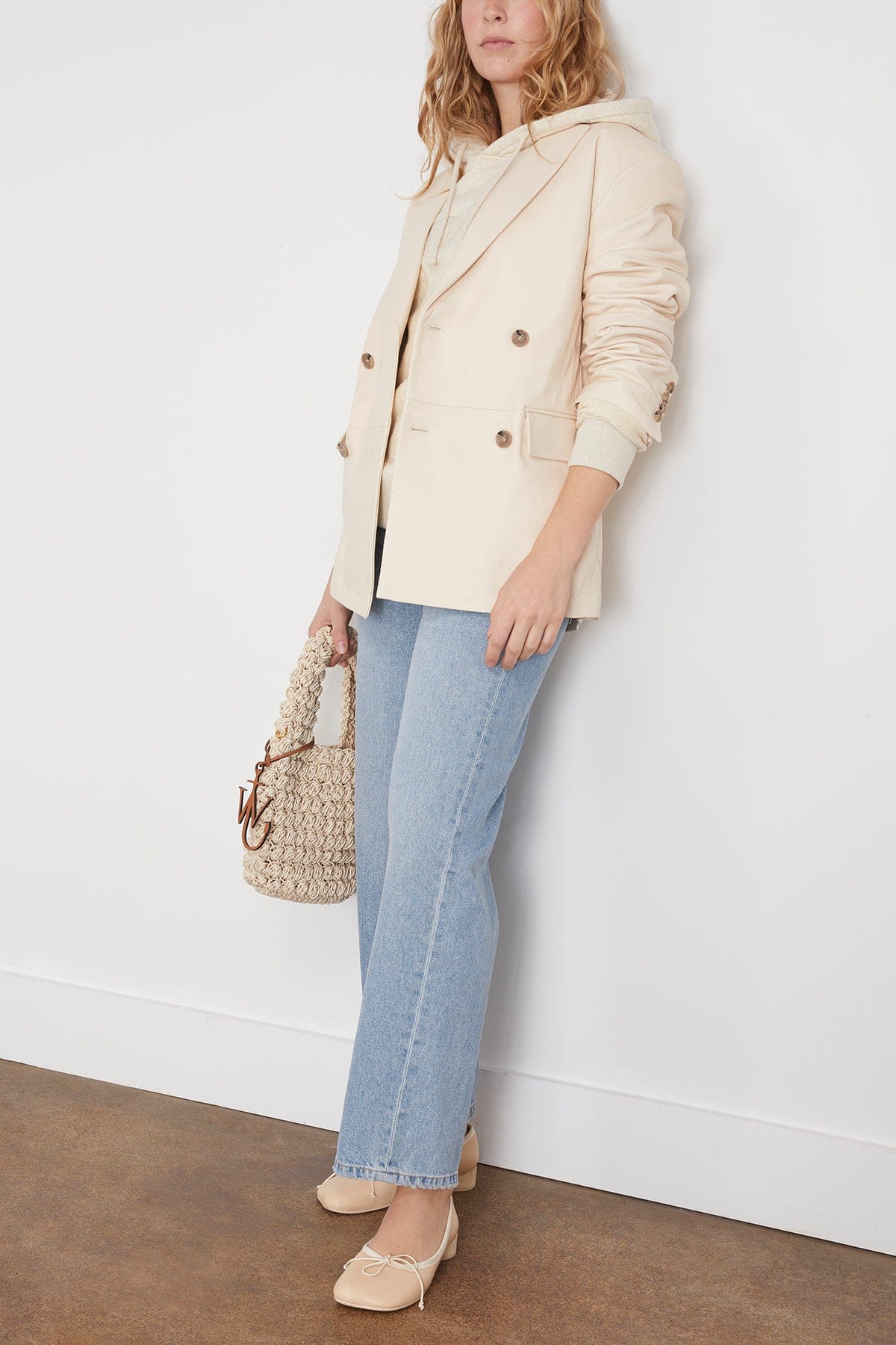 Davao Blazer En Cuir in Frost Ivory