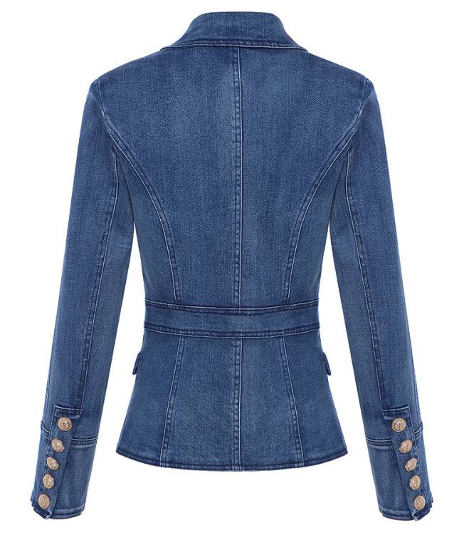 Double Breasted Denim Blazer With Gold Buttons