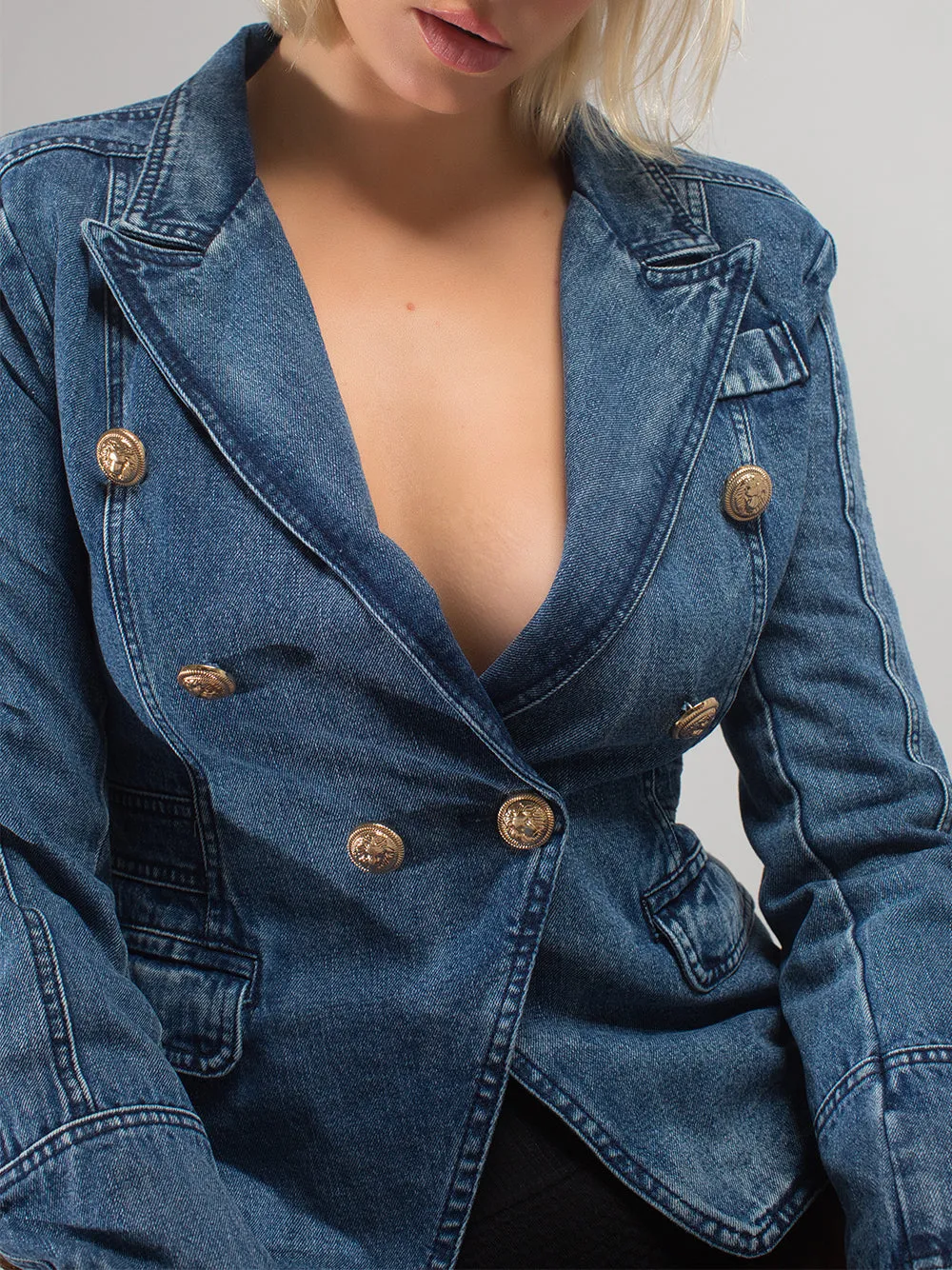 Double-Breasted Denim Blazer