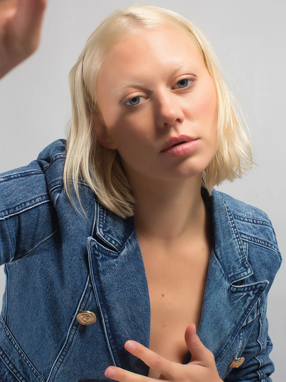 Double-Breasted Denim Blazer