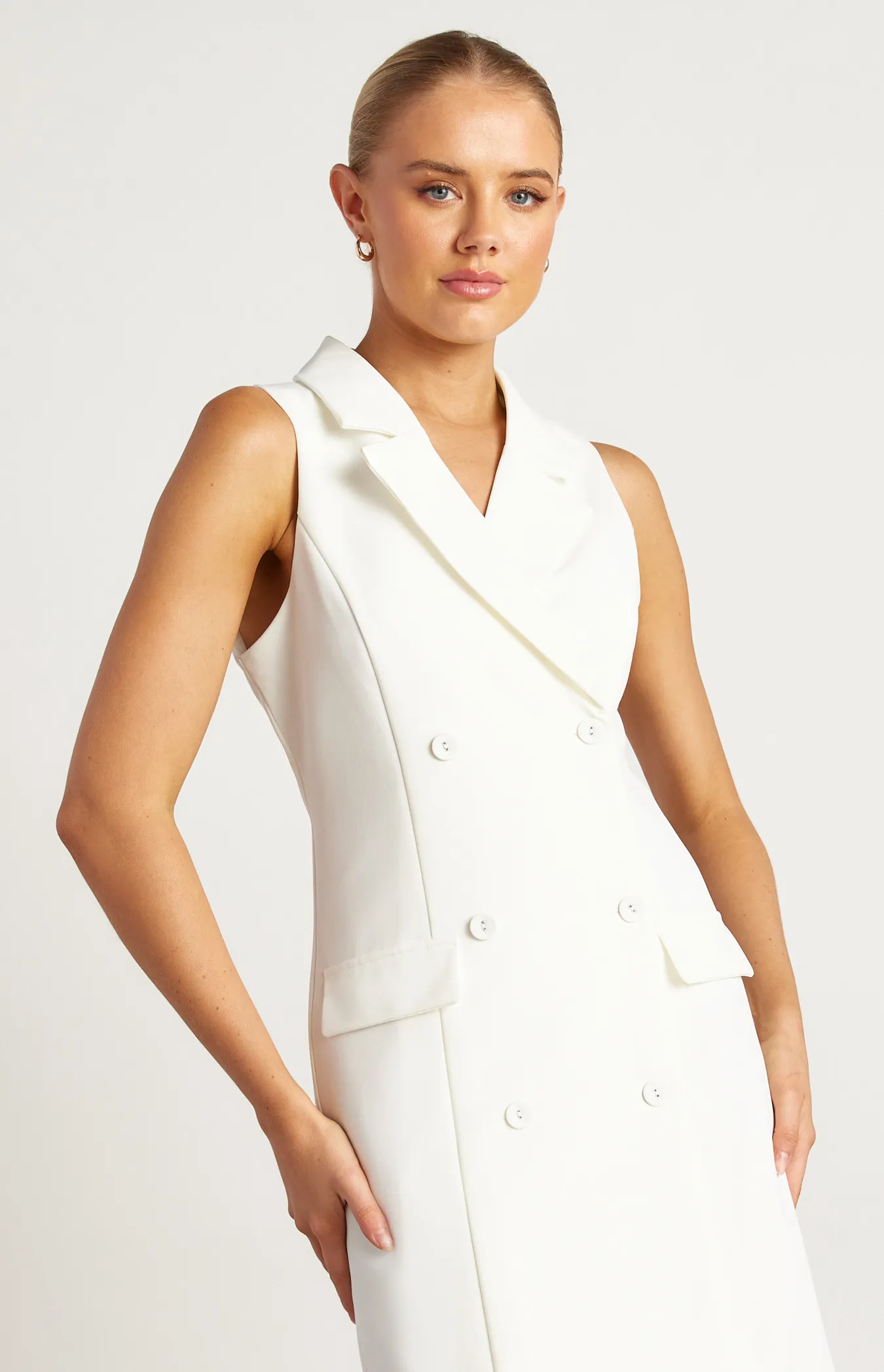 Double Breasted Front Pocket Detail Blazer Dress (WDR751B)