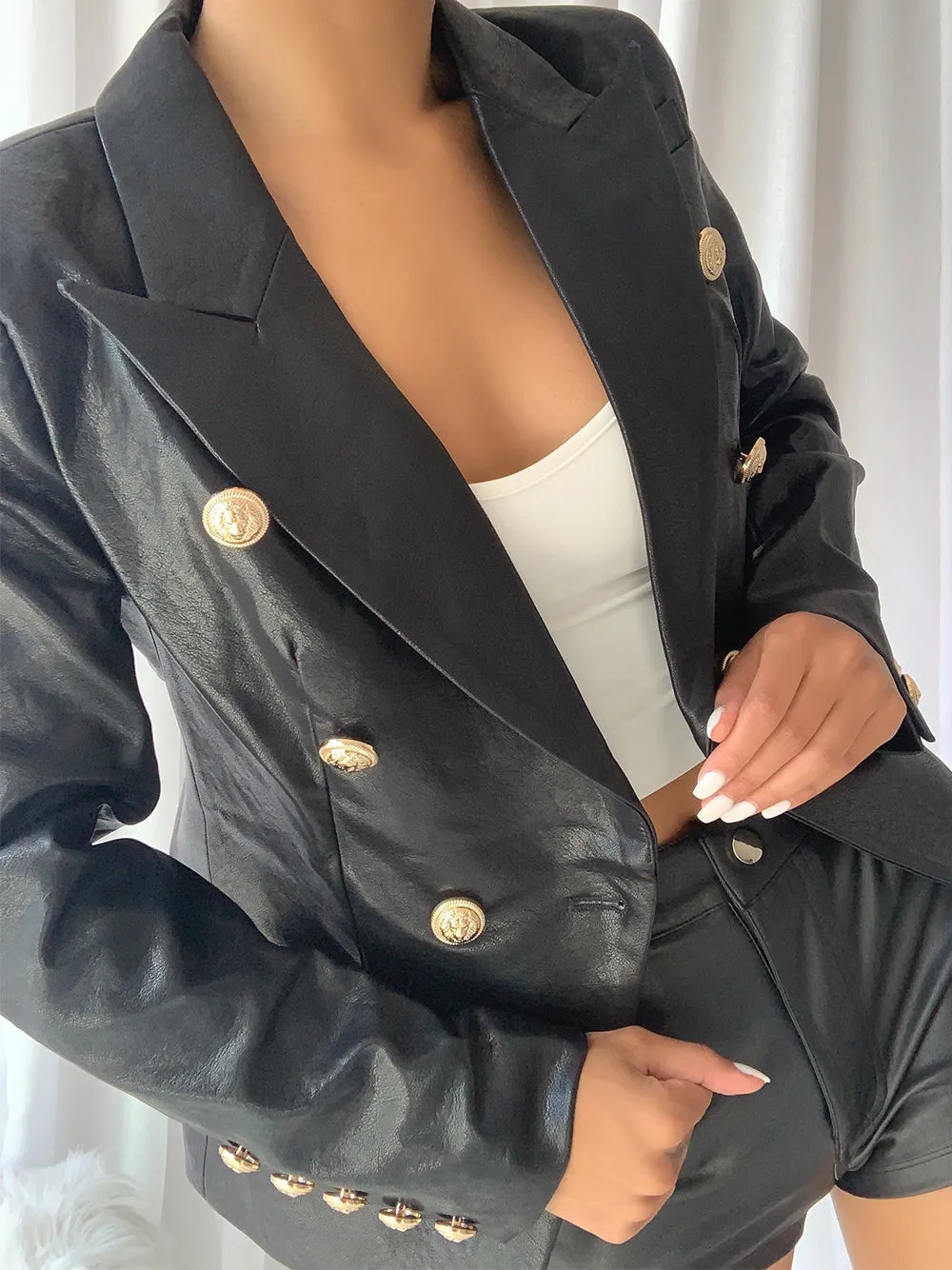 Double-Breasted Leather Blazer