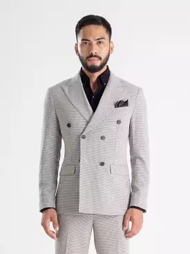 Double Breasted Suit Blazer - Ash Grey Plaid (Peak Lapel)