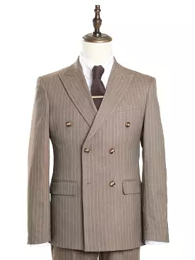 Double Breasted Suit Blazer - Brown Pinstripes (Peak Lapel)