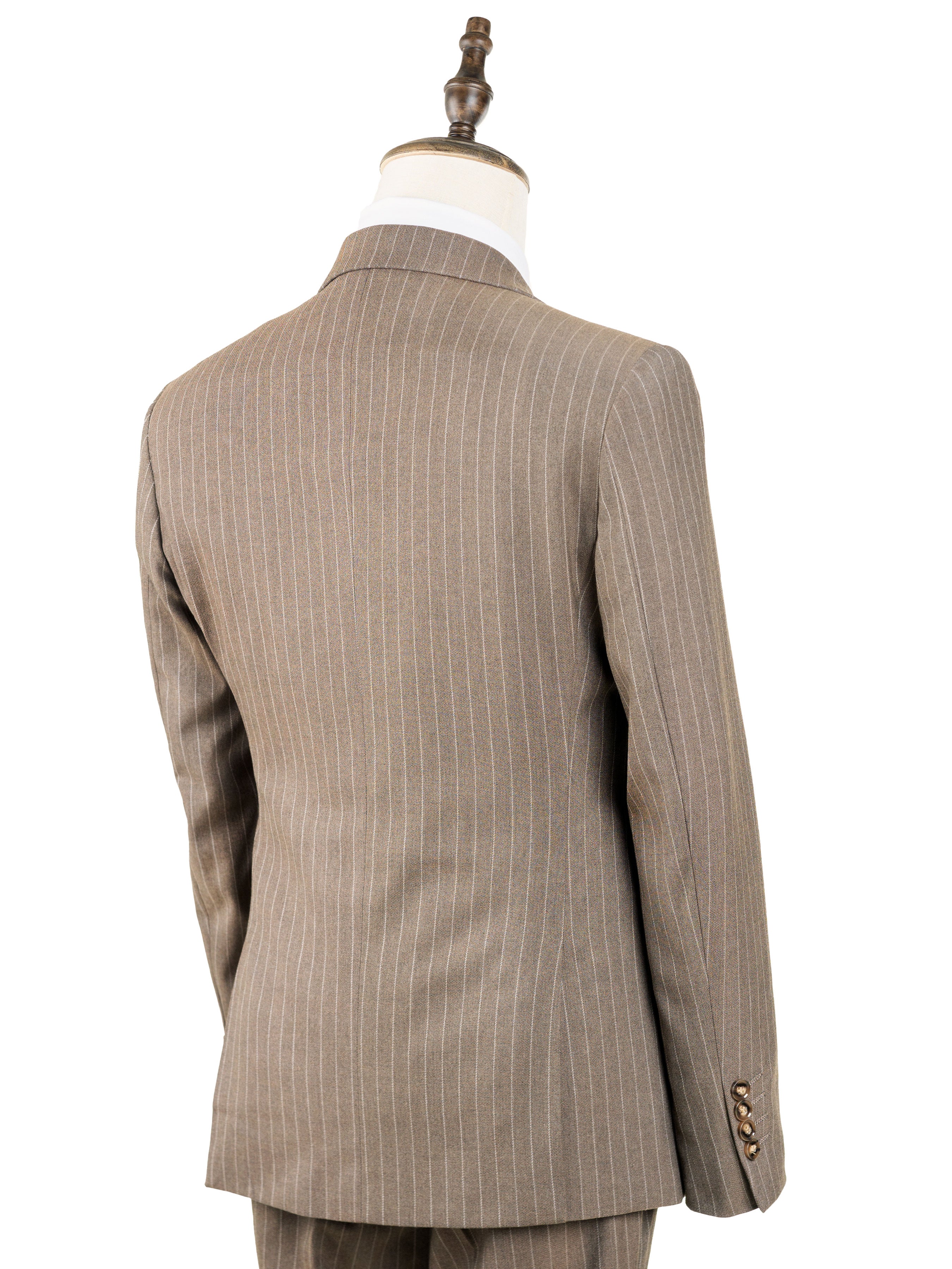 Double Breasted Suit Blazer - Brown Pinstripes (Peak Lapel)