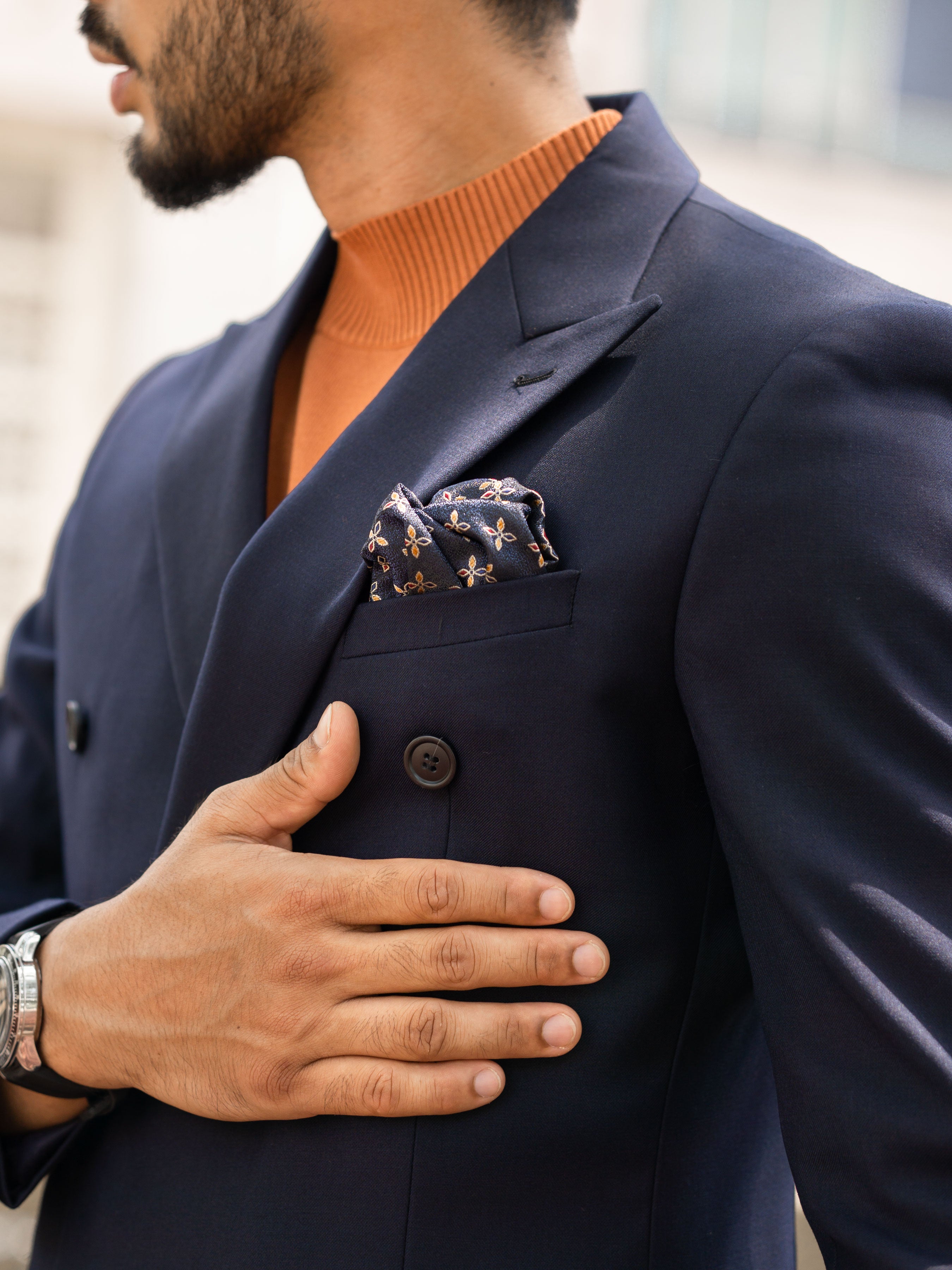 Double Breasted Suit Blazer - Deep Blue Plain (Peak Lapel)