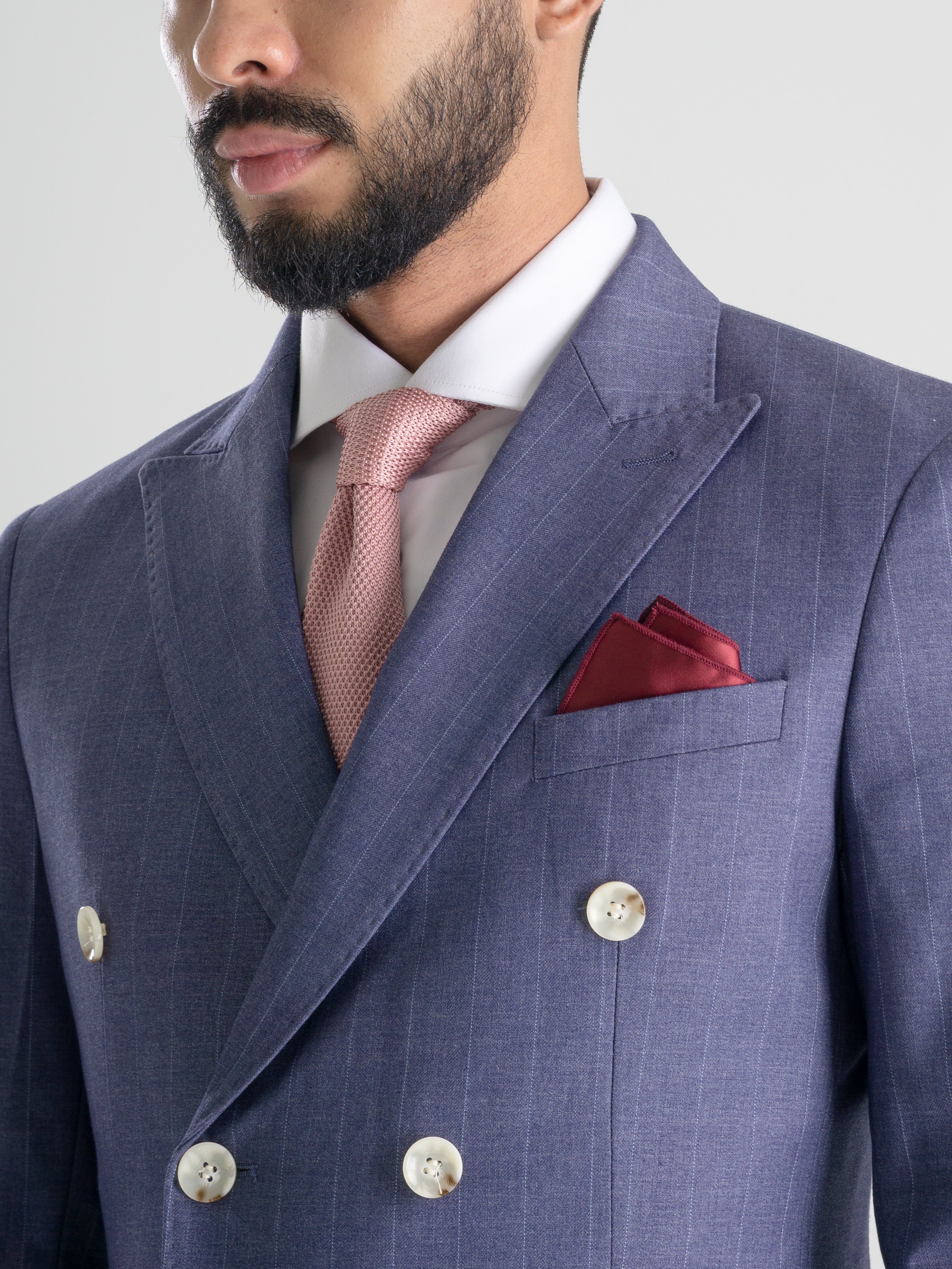 Double Breasted Suit Blazer - Iris Blue Stripes (Peak Lapel)