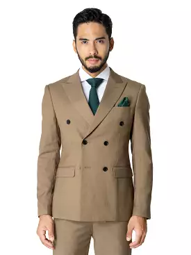 Double Breasted Suit Blazer - Khakis Plain (Peak Lapel)