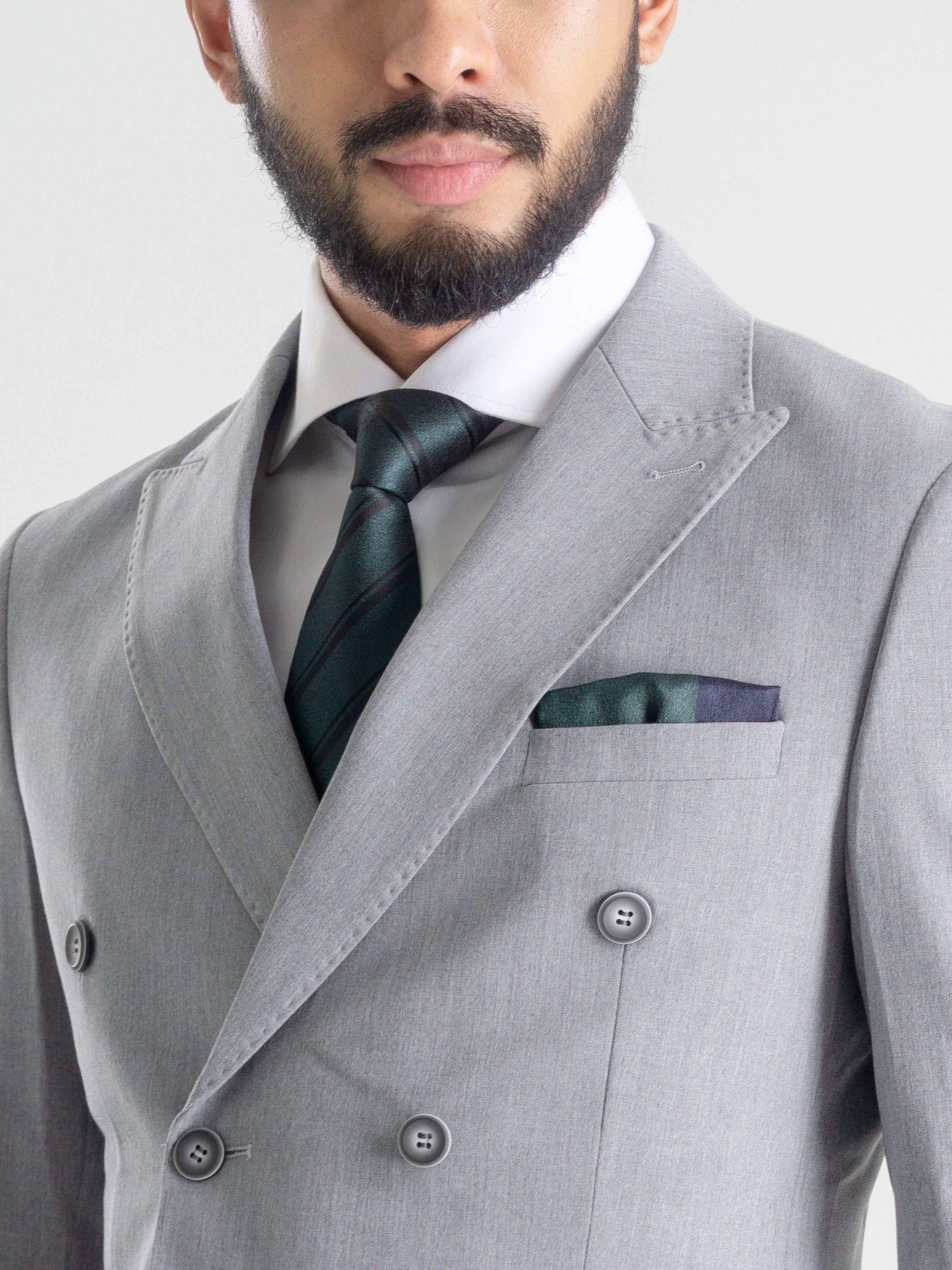 Double Breasted Suit Blazer - Light Grey (Peak Lapel)