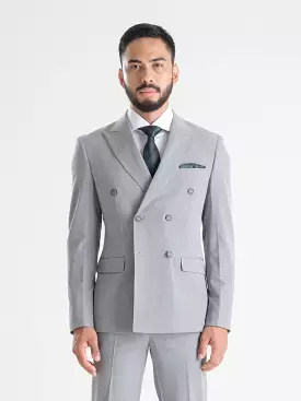 Double Breasted Suit Blazer - Light Grey (Peak Lapel)