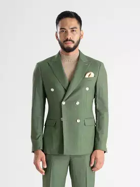 Double Breasted Suit Blazer - Moss Green Stripes (Peak Lapel)