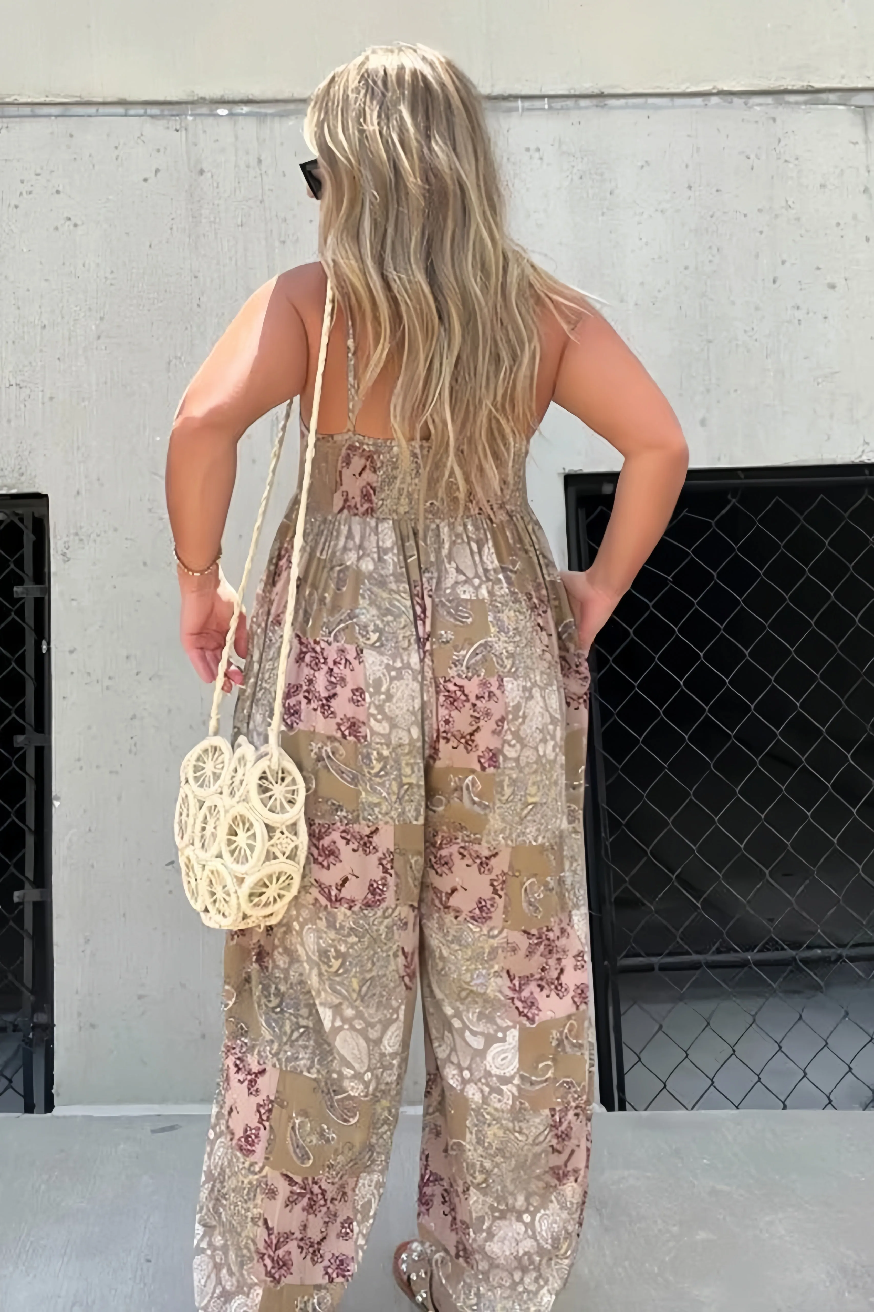 Floral Print Backless Cami Jumpsuits