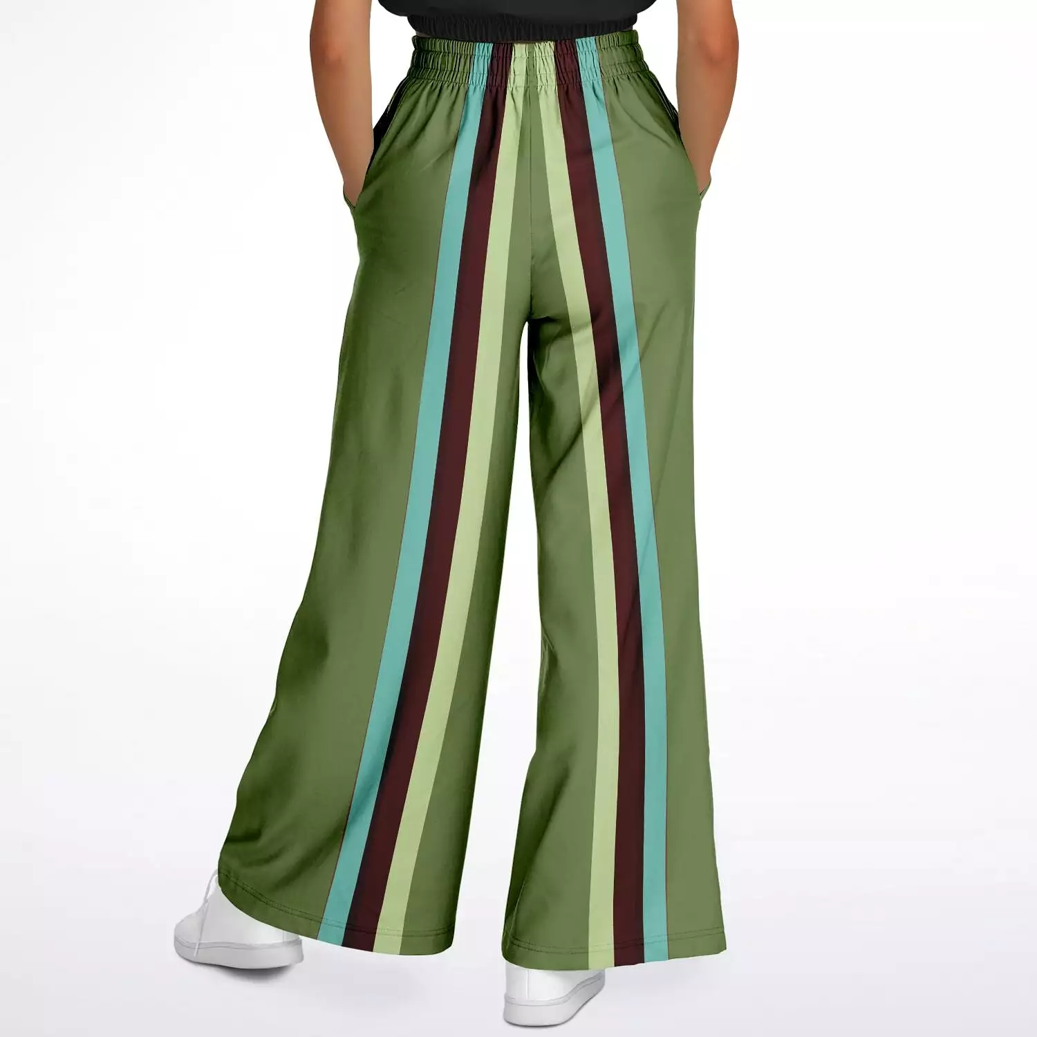 Green Caravan Striped Eco-Poly Stretchy Phat Bellbottoms