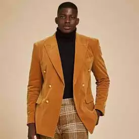 Inserch Double Breasted Velvet Peak Lapel Blazer BL502-184 Brown Sugar (FINAL SALE) (SIZE S, M, L, 3XL ONLY)