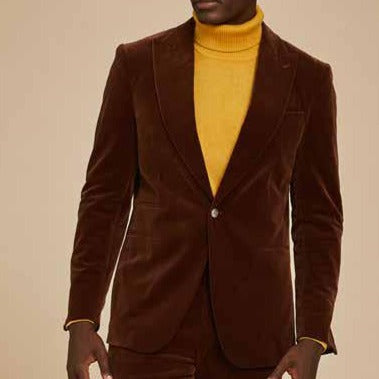 Inserch Single Breasted Peak Lapel Velvet Blazer BL007-131 Swiss Chocolate (FINAL SALE)