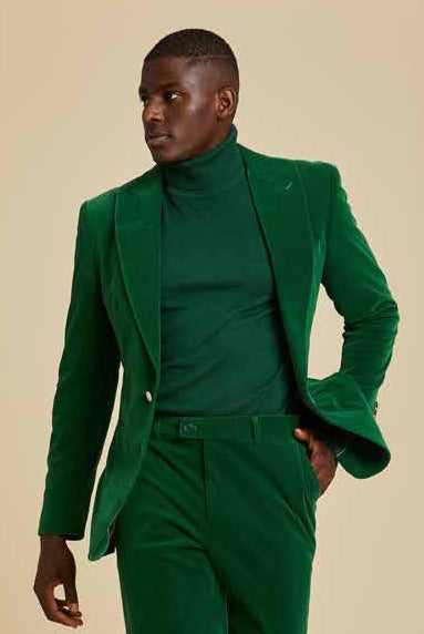 Inserch Single Breasted Peak Lapel Velvet Blazer BL007-201 Green Sapphire