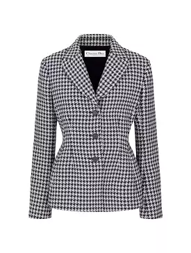 jacket in blue and white virgin wool and houndstooth silk