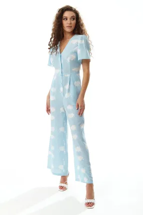 Jumpsuits | Cloud Print Jumpsuit in Blue | Liquorish