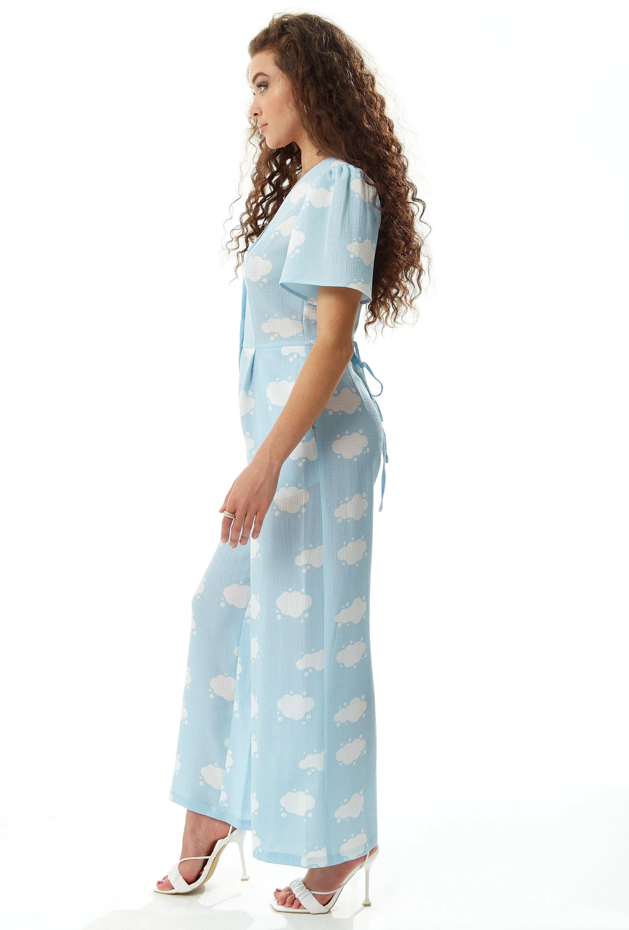 Jumpsuits | Cloud Print Jumpsuit in Blue | Liquorish