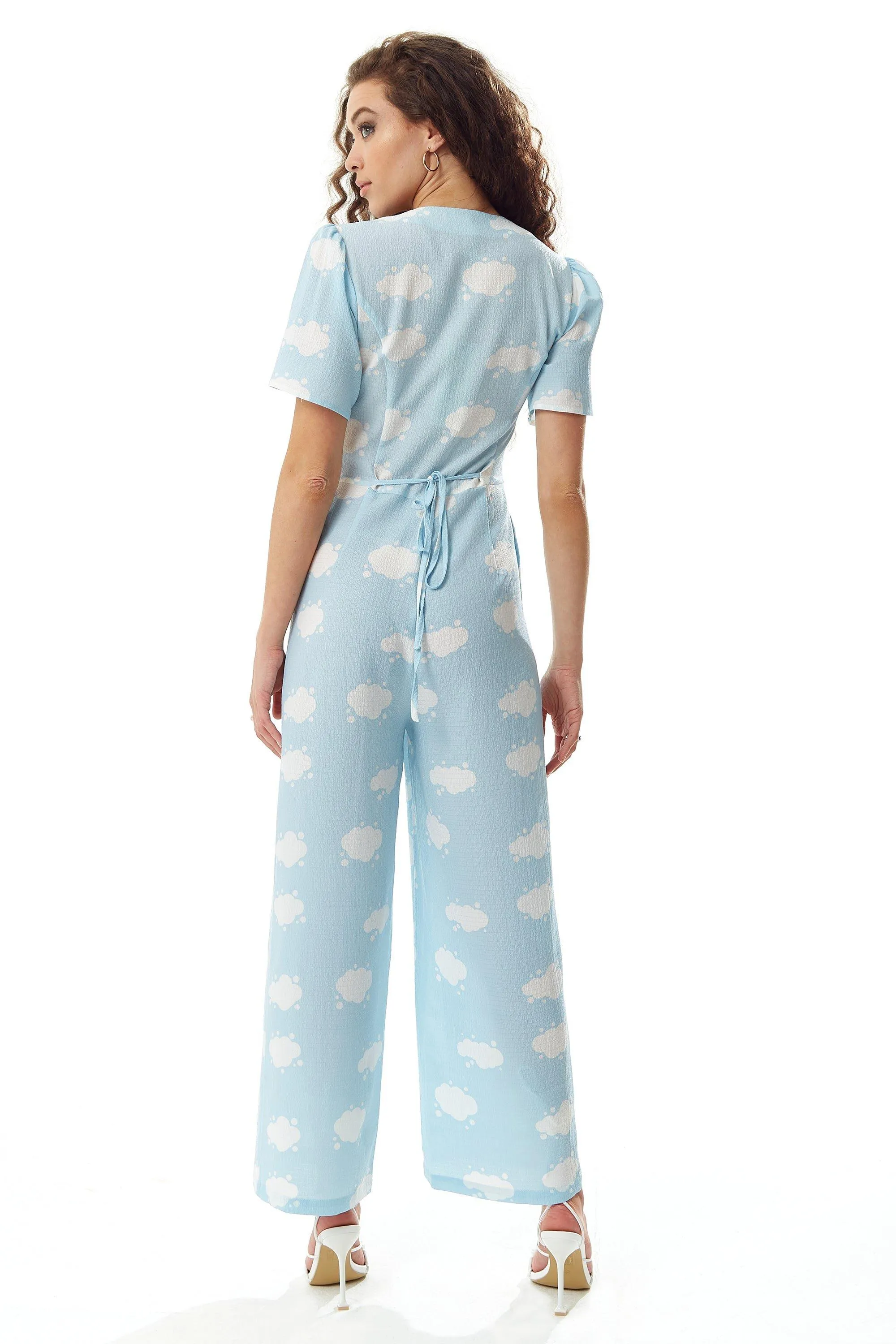 Jumpsuits | Cloud Print Jumpsuit in Blue | Liquorish