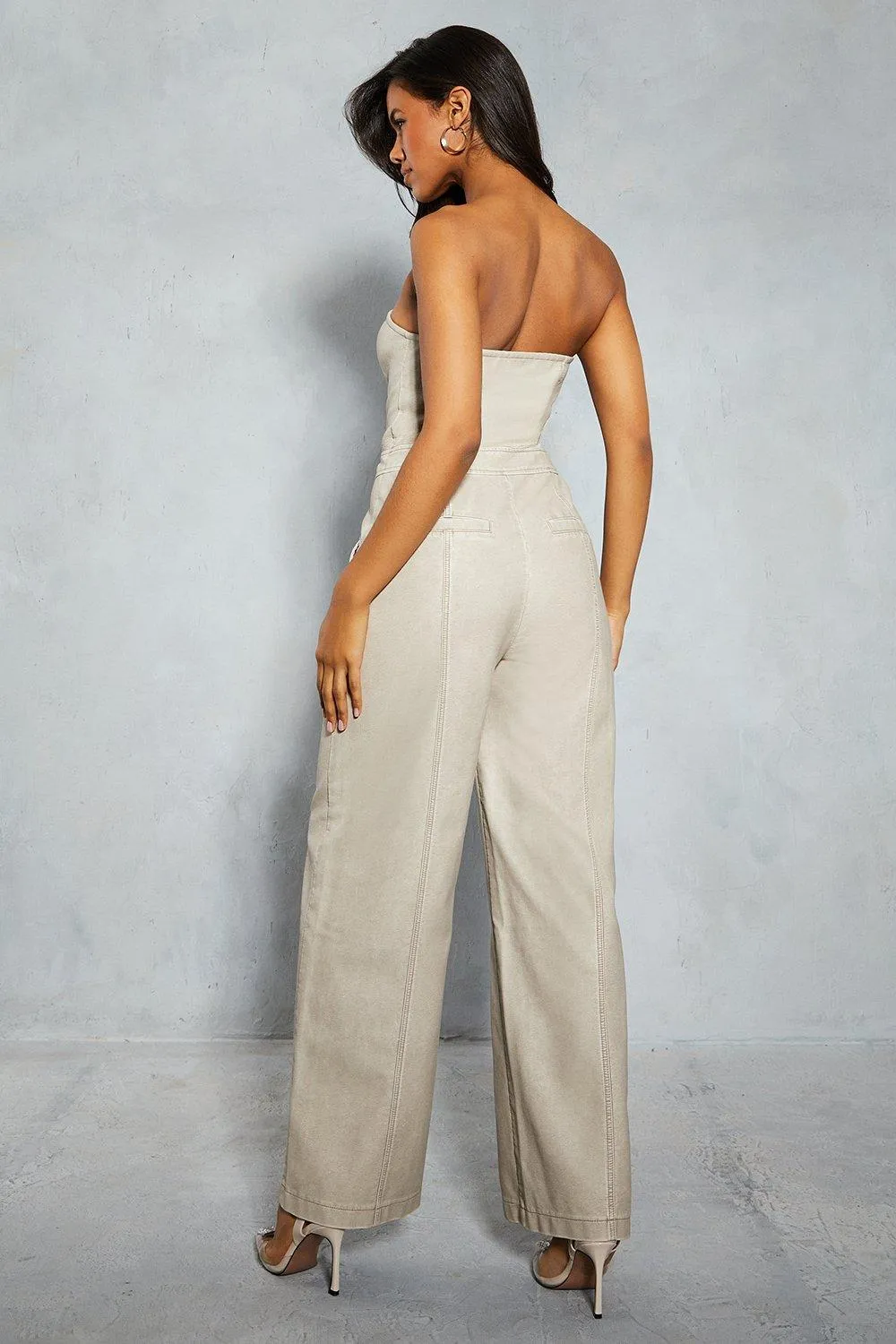 Jumpsuits | Leather Look Strapless Jumpsuit | MissPap