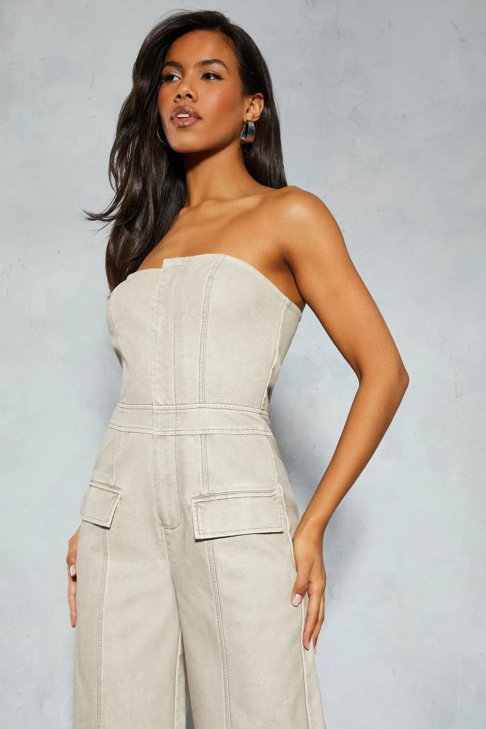 Jumpsuits | Leather Look Strapless Jumpsuit | MissPap