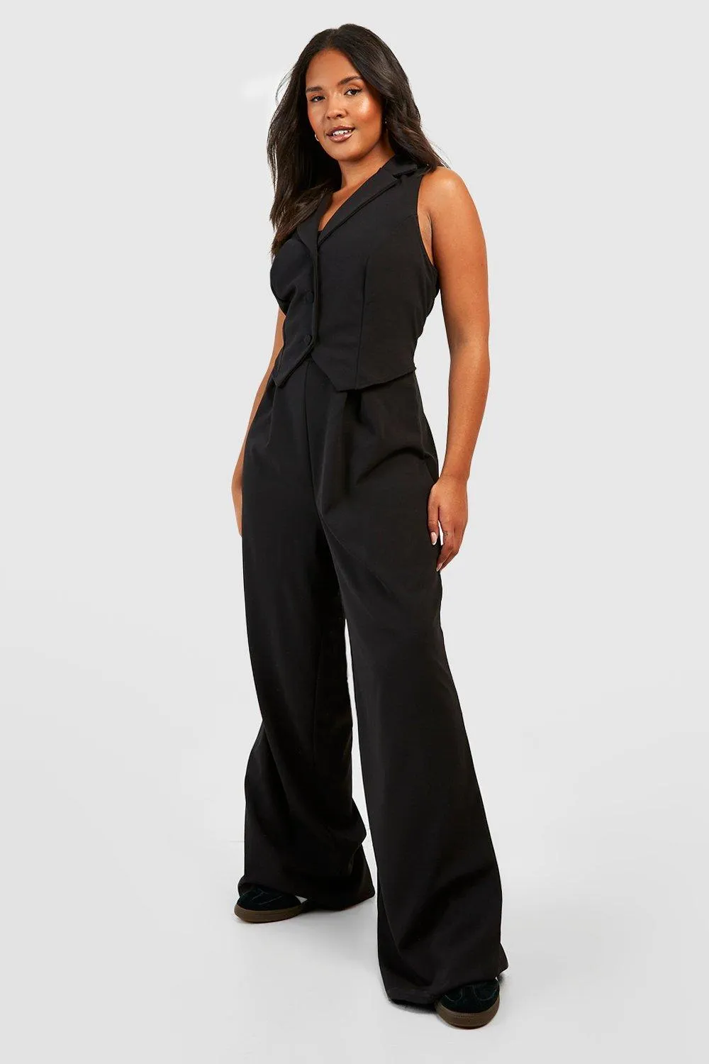 Jumpsuits | Plus Collar Waistcoat Detail Jumpsuit | boohoo