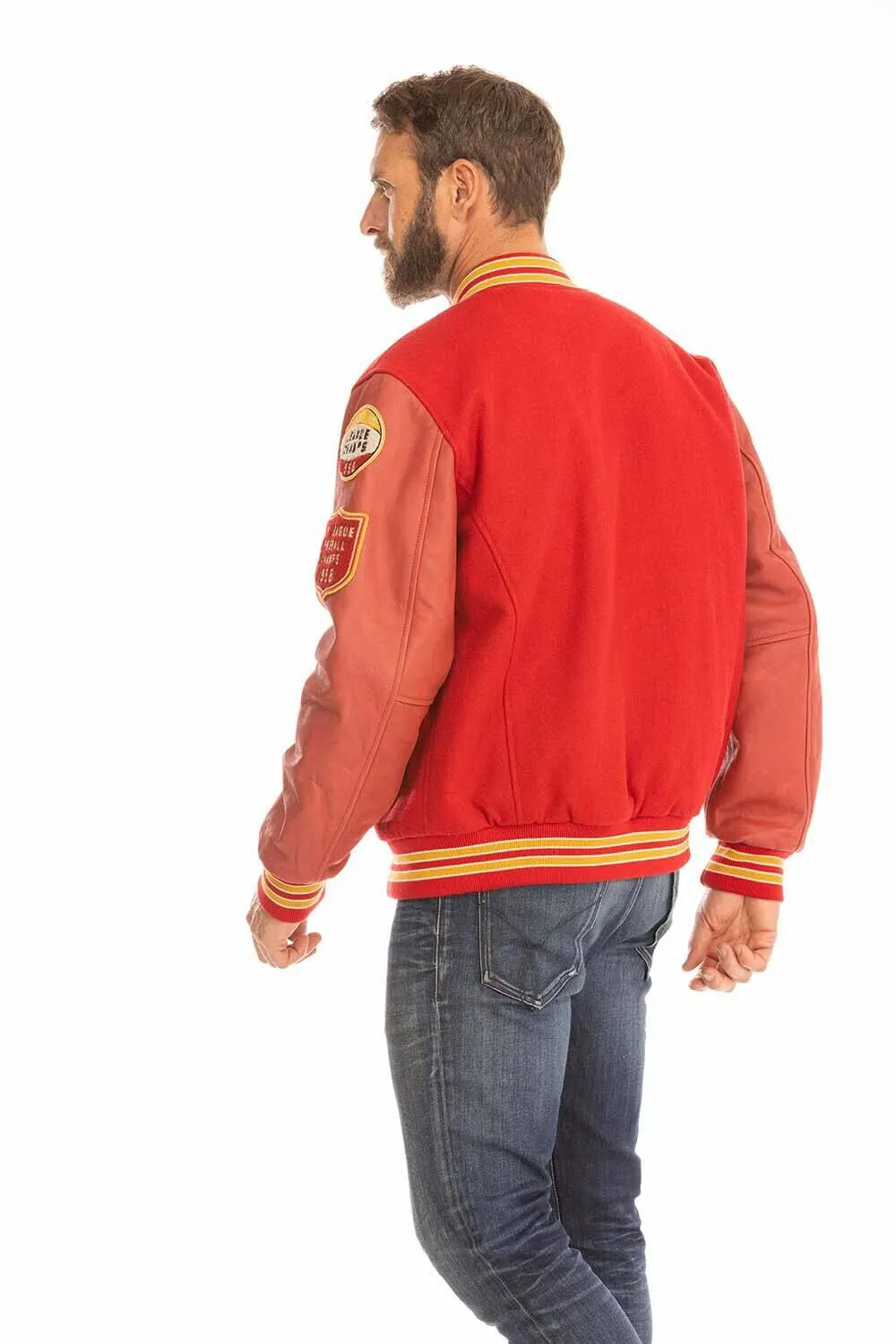 Men's wool + leather jacket in red/red lc teddy bd teddy style