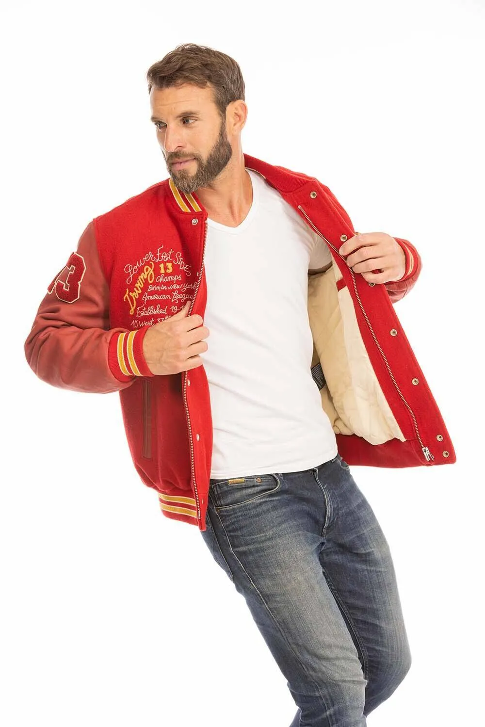 Men's wool + leather jacket in red/red lc teddy bd teddy style