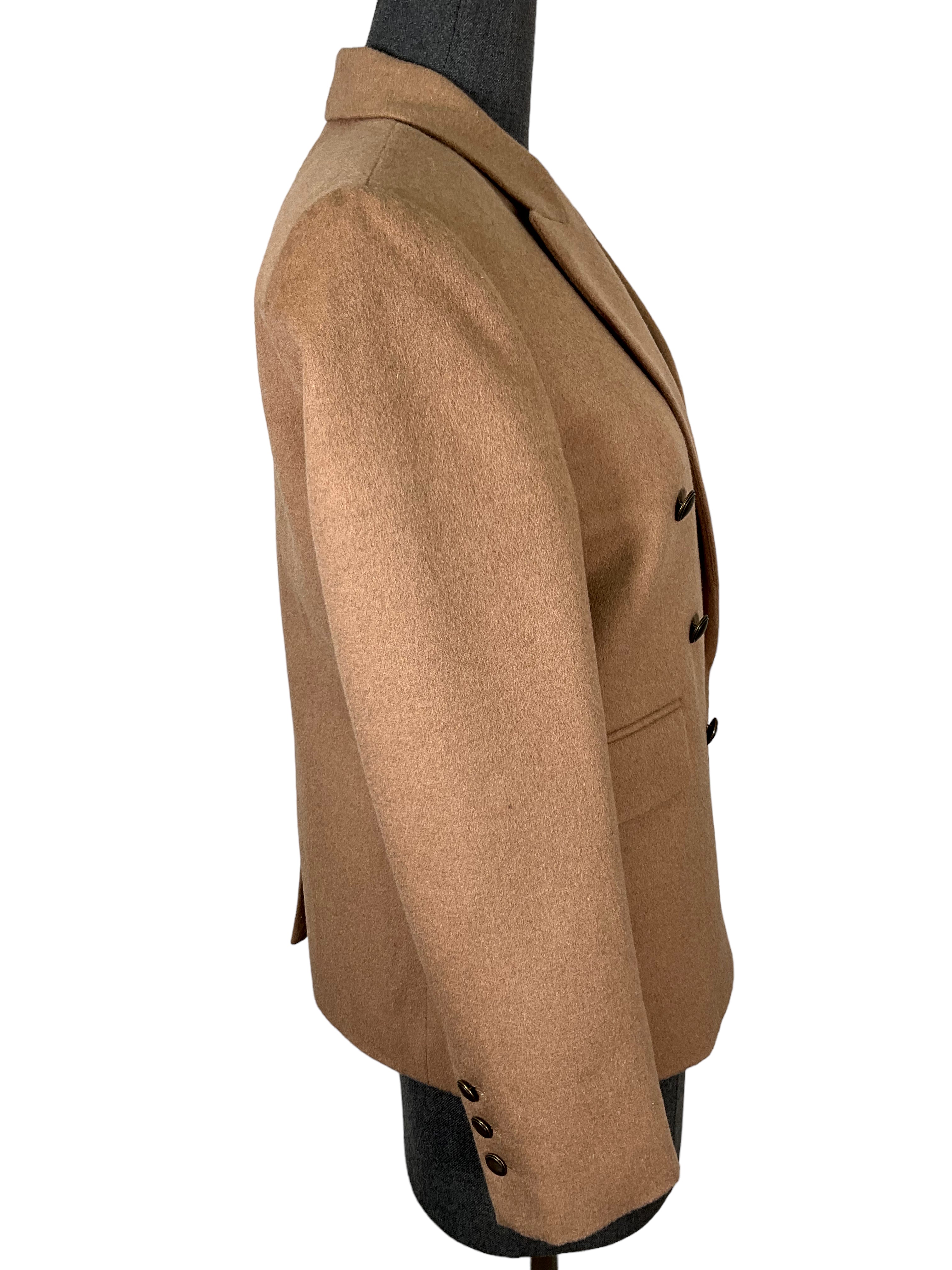 Nili Lotan Pimpton Camel Double-Breasted Grain De Poudre Blazer Size S