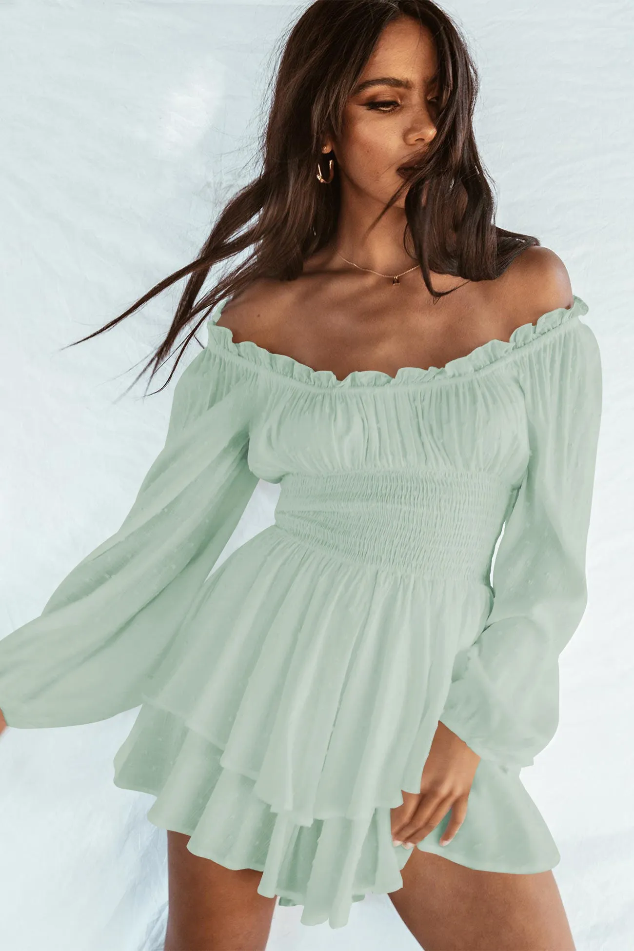 Off Shoulder Smocked Tiered Rompers