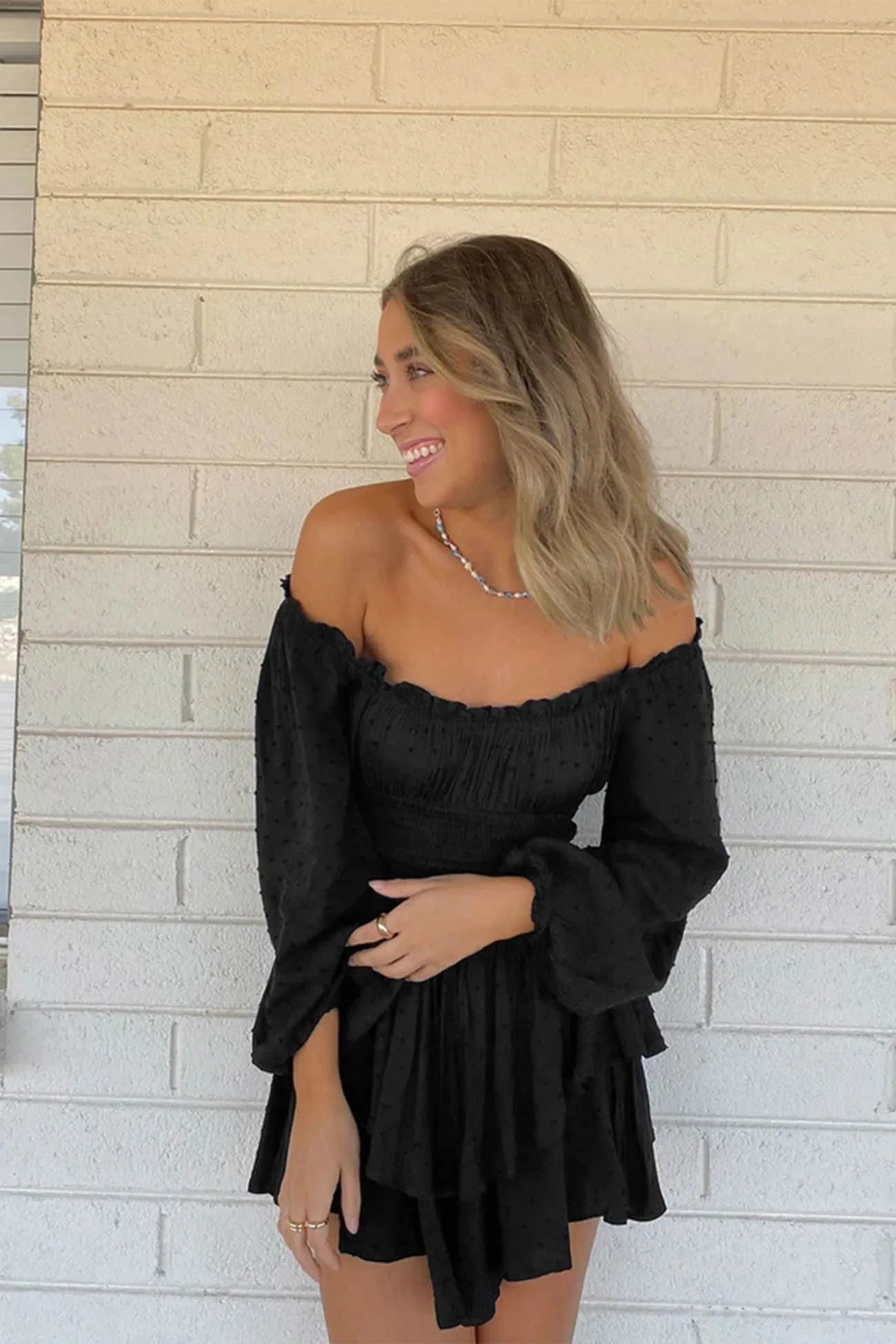 Off Shoulder Smocked Tiered Rompers