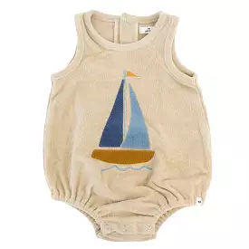 oh baby! Cotton Terry Bubble - Denim Sailboat Applique - Sand