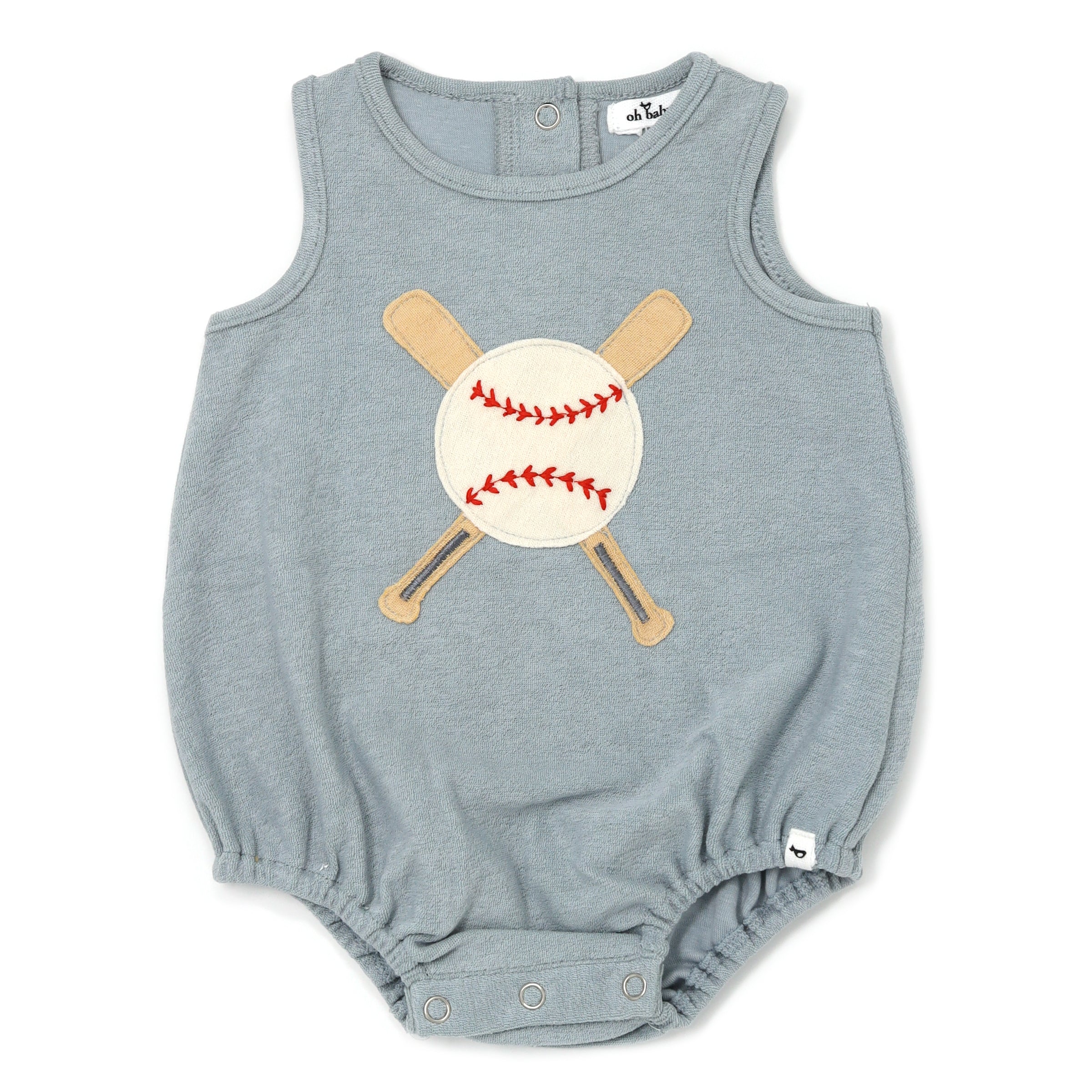 oh baby! Terry Bubble - Baseball Terry Applique - Mist Blue