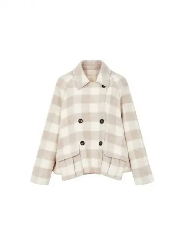 Overseas Station Season Big Chance 8 18 Women s Checkerboard Alpaca Wool Collar Jacket Beige 271710