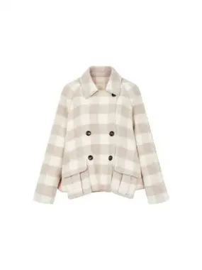 Overseas Station Season Big Chance 8 18 Women s Checkerboard Alpaca Wool Collar Jacket Beige 271710